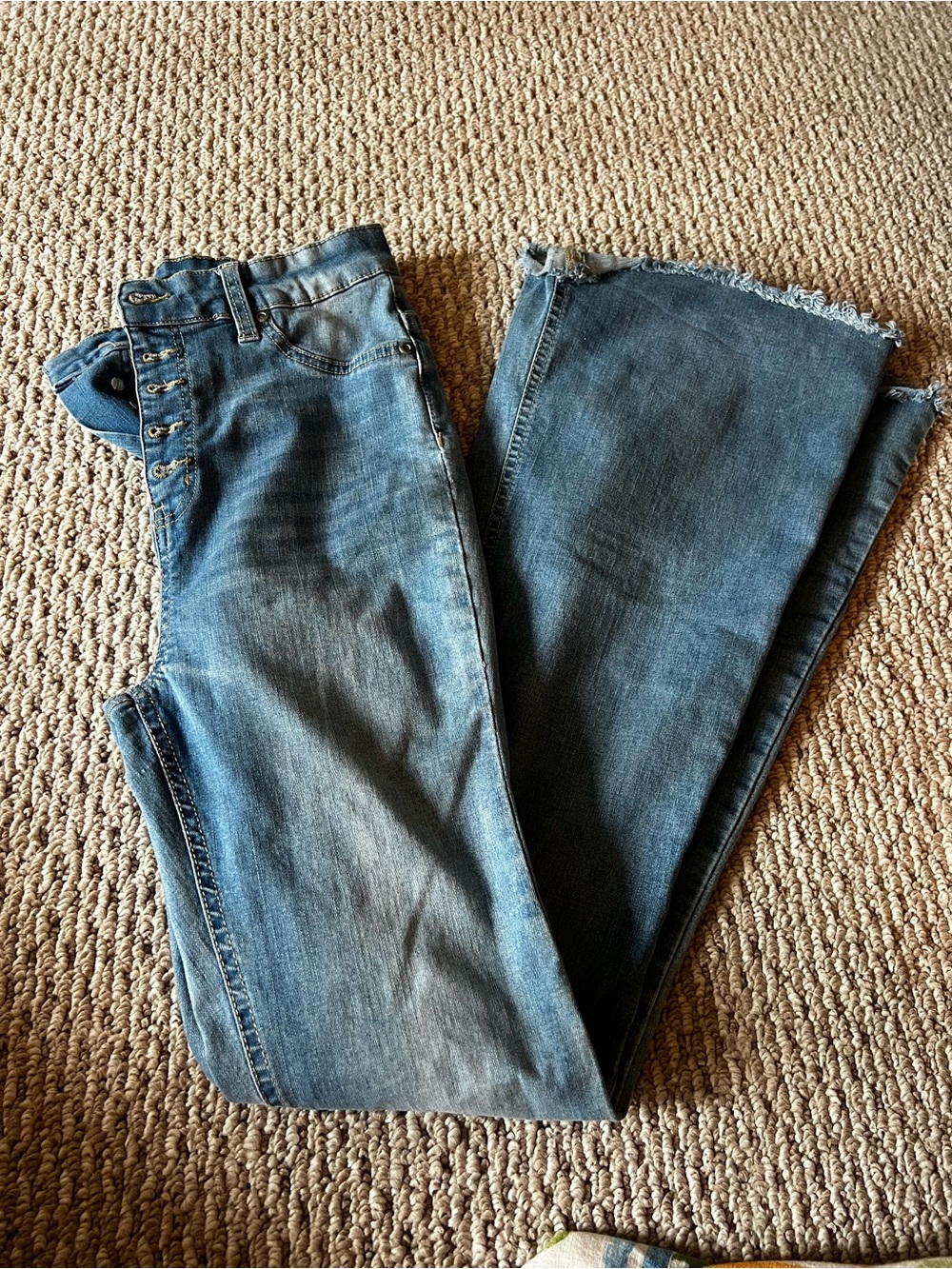 Bluenotes High-Rise Button-Flare Denim in Medium Blue